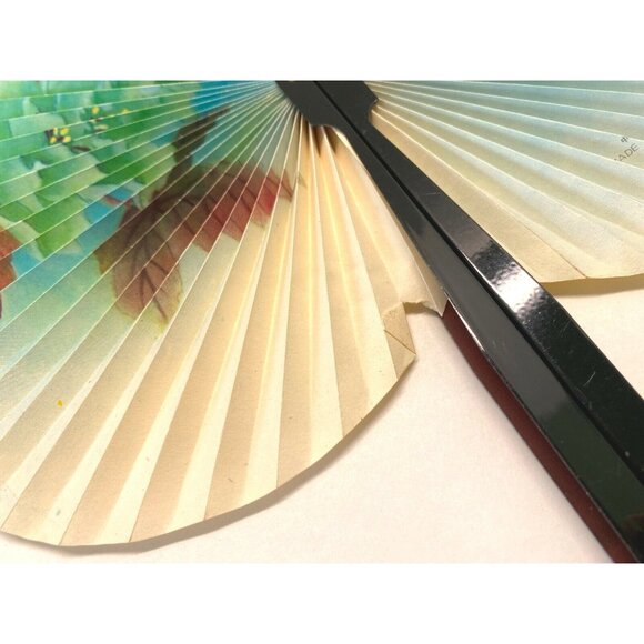 Vintage Chinese Folding Fan Floral Design Flowers Butterfly Round - Picture 9 of 9